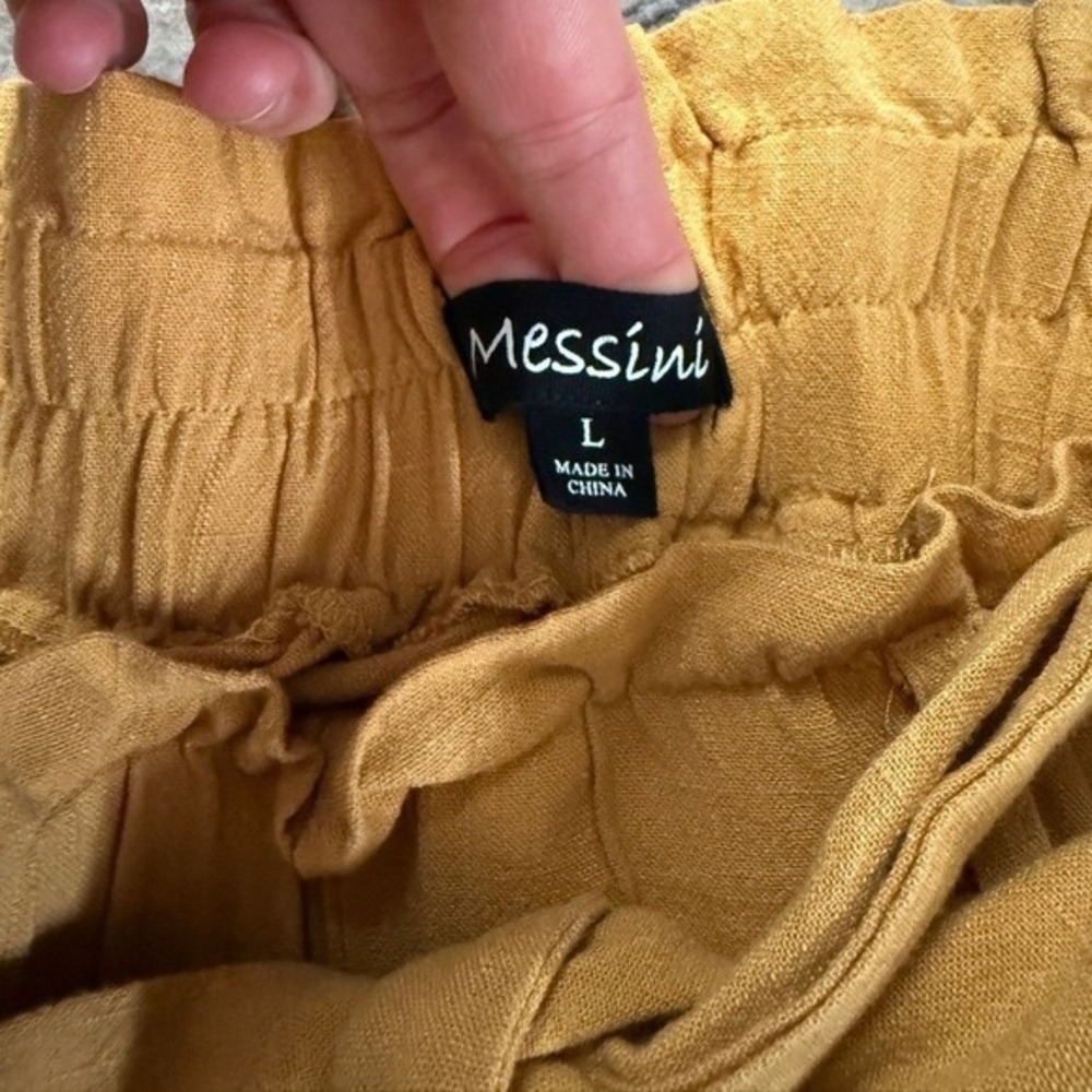Mustard Yellow Paperbag Waist Tie-Front Shorts L Boho Coastal Casual Euro Summer - Picture 4 of 4